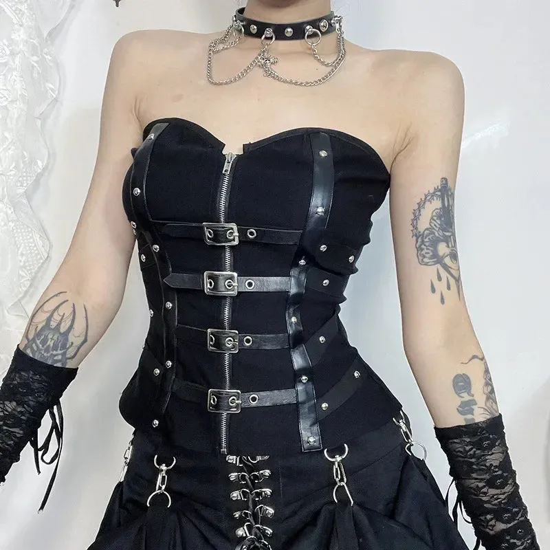 Flytonn-Halloween Outfits Halloween Gifts Gothic Style 2024 Women Y2K Sexy Women Corset Bustiers Strapless Tops Cosplay Black Gothic Harajuku Punk Camis Hip Hop Aesthetic Dance Top
