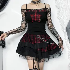 Flytonn-Halloween Outfits Halloween Gifts Gothic Style Gothic Hip Hop Matching Set Vintage Camis Top Women's Y2k Spaghetti Strap Star Embroidered Rib Sleeveless Crop Top