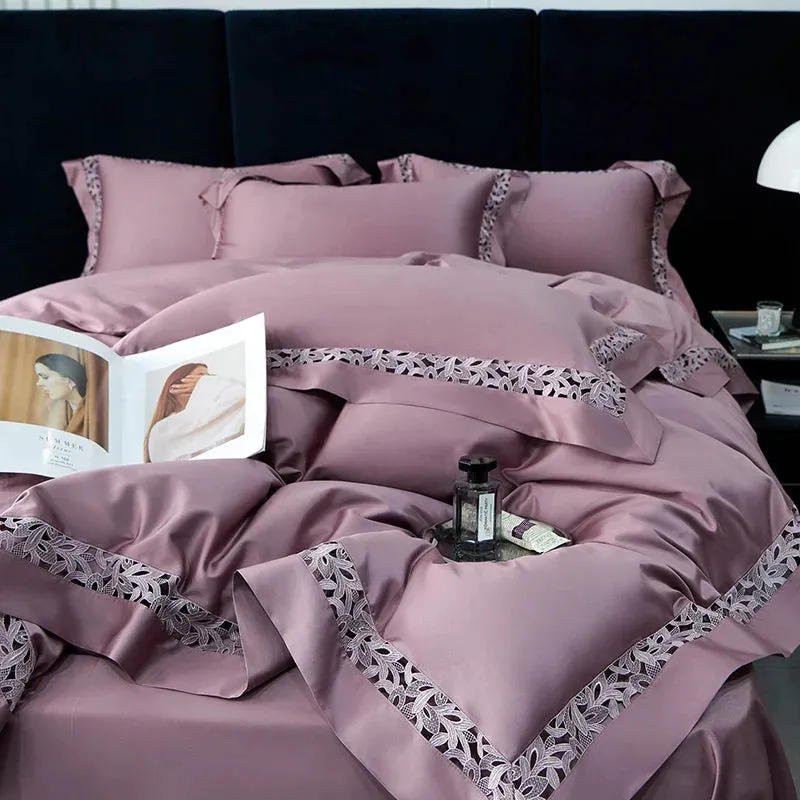 Flytonn-High Quality 1200TC Egyptian Cotton Bedding Set, Hollow Lace Broad Side, Luxury Duvet Cover, Flat, Fitted Bed Sheet, Pillowcases