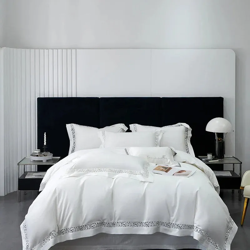 Flytonn-High Quality 1200TC Egyptian Cotton Bedding Set, Hollow Lace Broad Side, Luxury Duvet Cover, Flat, Fitted Bed Sheet, Pillowcases