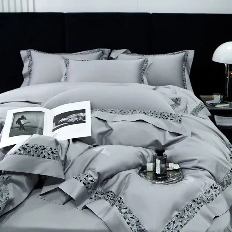 Flytonn-High Quality 1200TC Egyptian Cotton Bedding Set, Hollow Lace Broad Side, Luxury Duvet Cover, Flat, Fitted Bed Sheet, Pillowcases