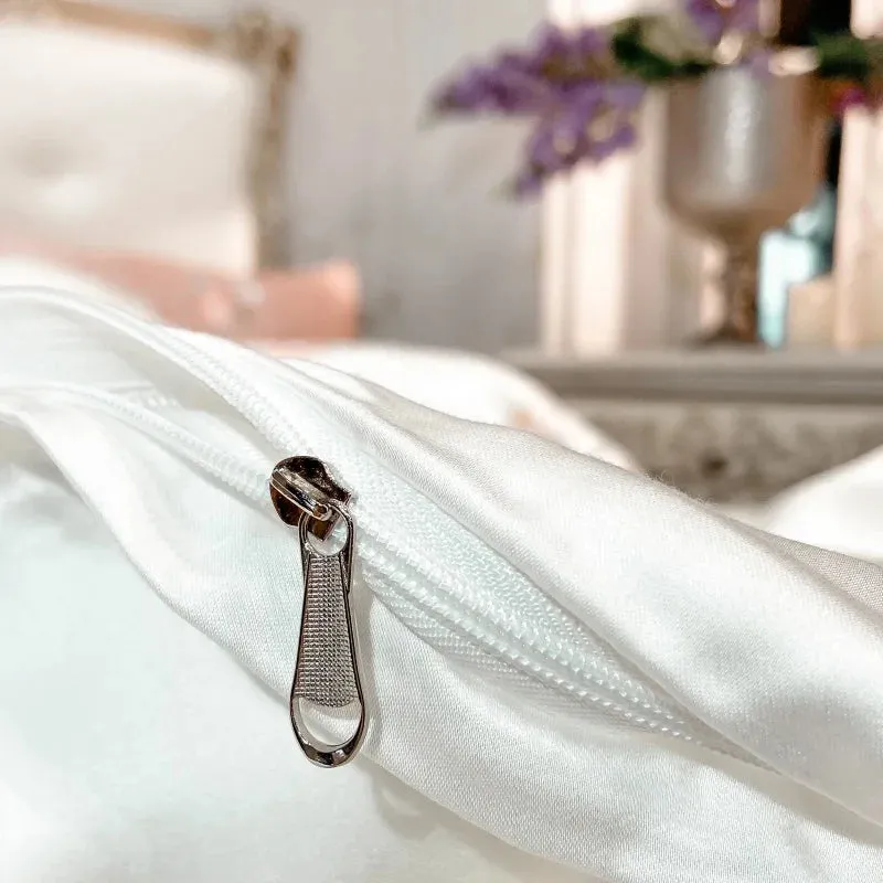 Flytonn-Luxury White Pastoral Flower Embroidery Lyocell Eucalyptus Fiber Bedding Set, Queen, King Duvet Cover, Bed Sheet, Pillowcases