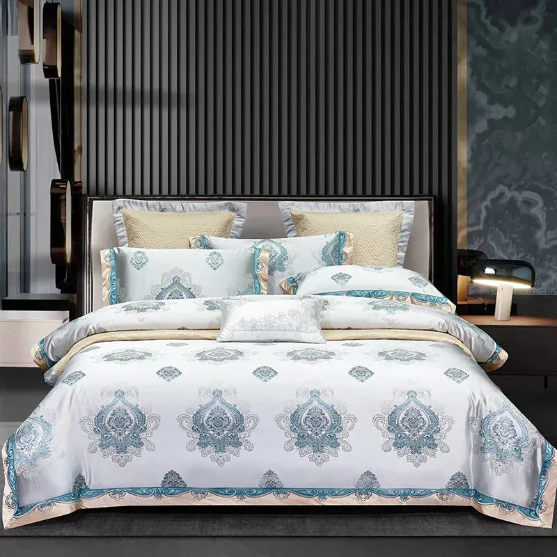Flytonn-Satin Jacquard Egyptian Cotton Bedding Set, Silky Duvet Cover, Bed Sheet, Pillowcases, Luxury European Style, 4 Pcs, 6Pcs