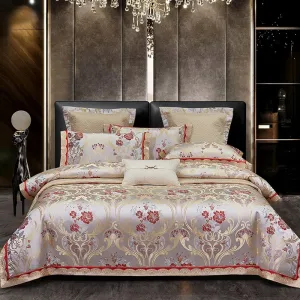 Flytonn-Satin Jacquard Egyptian Cotton Bedding Set, Silky Duvet Cover, Bed Sheet, Pillowcases, Luxury European Style, 4 Pcs, 6Pcs