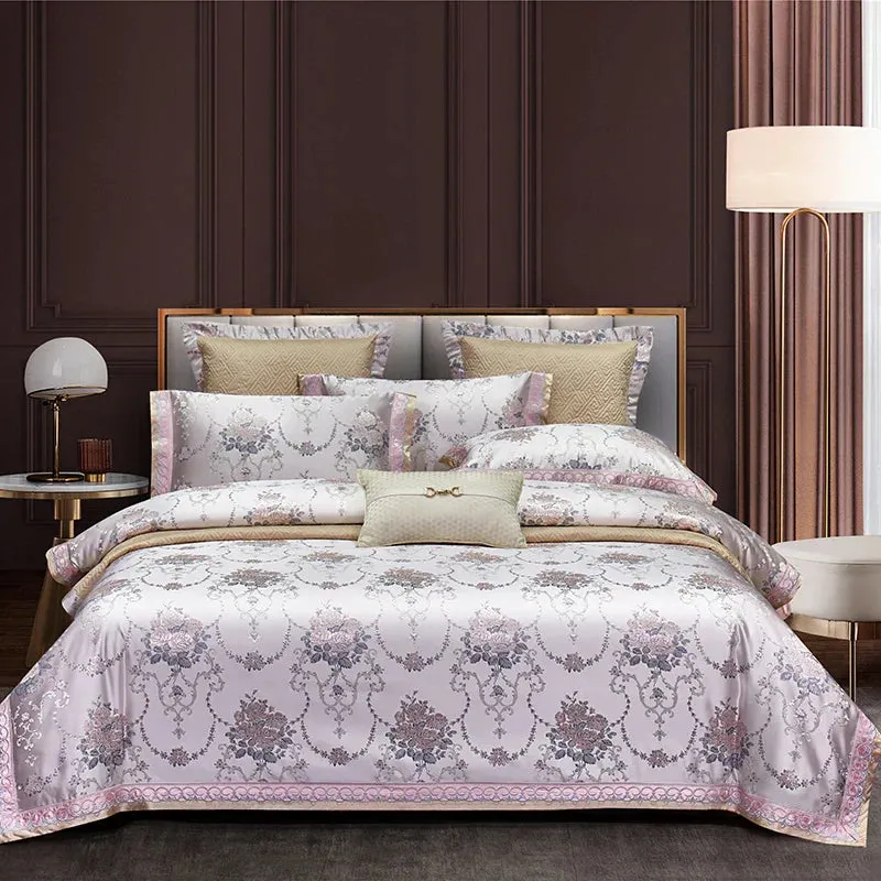 Flytonn-Satin Jacquard Egyptian Cotton Bedding Set, Silky Duvet Cover, Bed Sheet, Pillowcases, Luxury European Style, 4 Pcs, 6Pcs