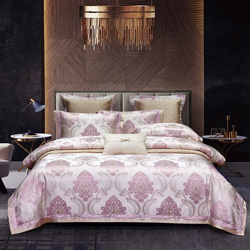 Flytonn-Satin Jacquard Egyptian Cotton Bedding Set, Silky Duvet Cover, Bed Sheet, Pillowcases, Luxury European Style, 4 Pcs, 6Pcs