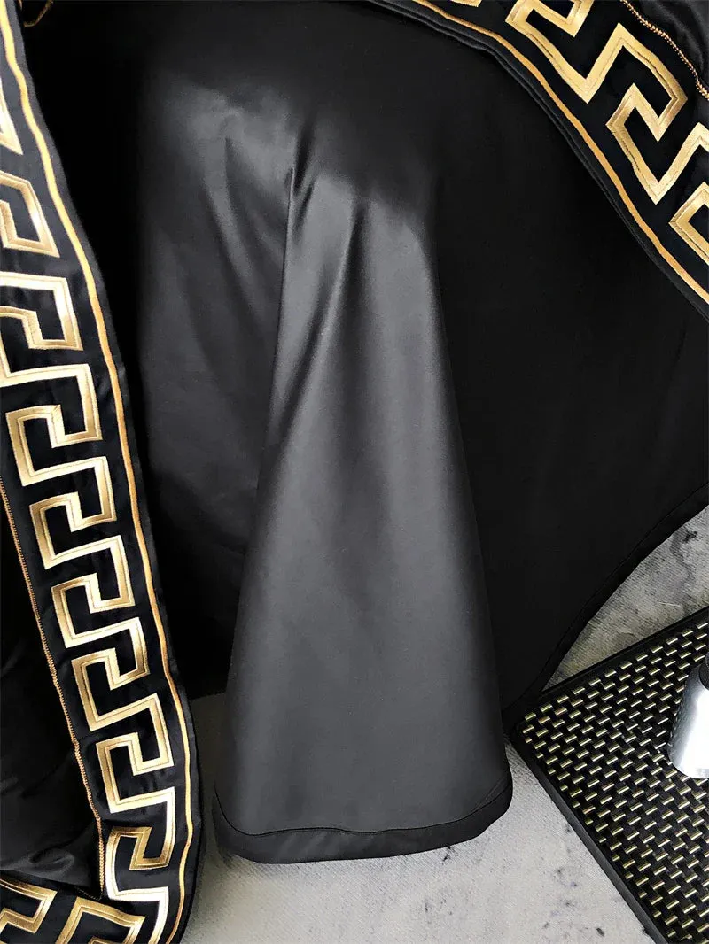 Flytonn-Vintage Gold Embroidery Duvet Cover Set, Black, 1000TC, Egyptian Cotton Bedding Set, Double, Queen, King Bed Sheet, Pillowcases