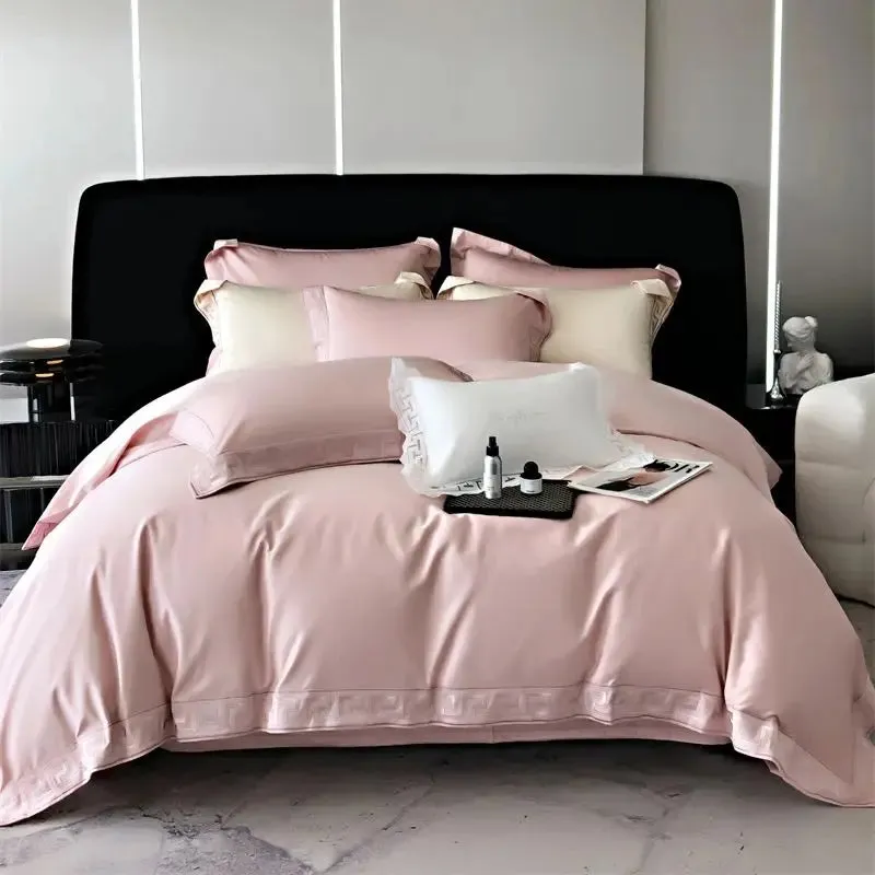 Flytonn-Vintage Gold Embroidery Duvet Cover Set, Black, 1000TC, Egyptian Cotton Bedding Set, Double, Queen, King Bed Sheet, Pillowcases
