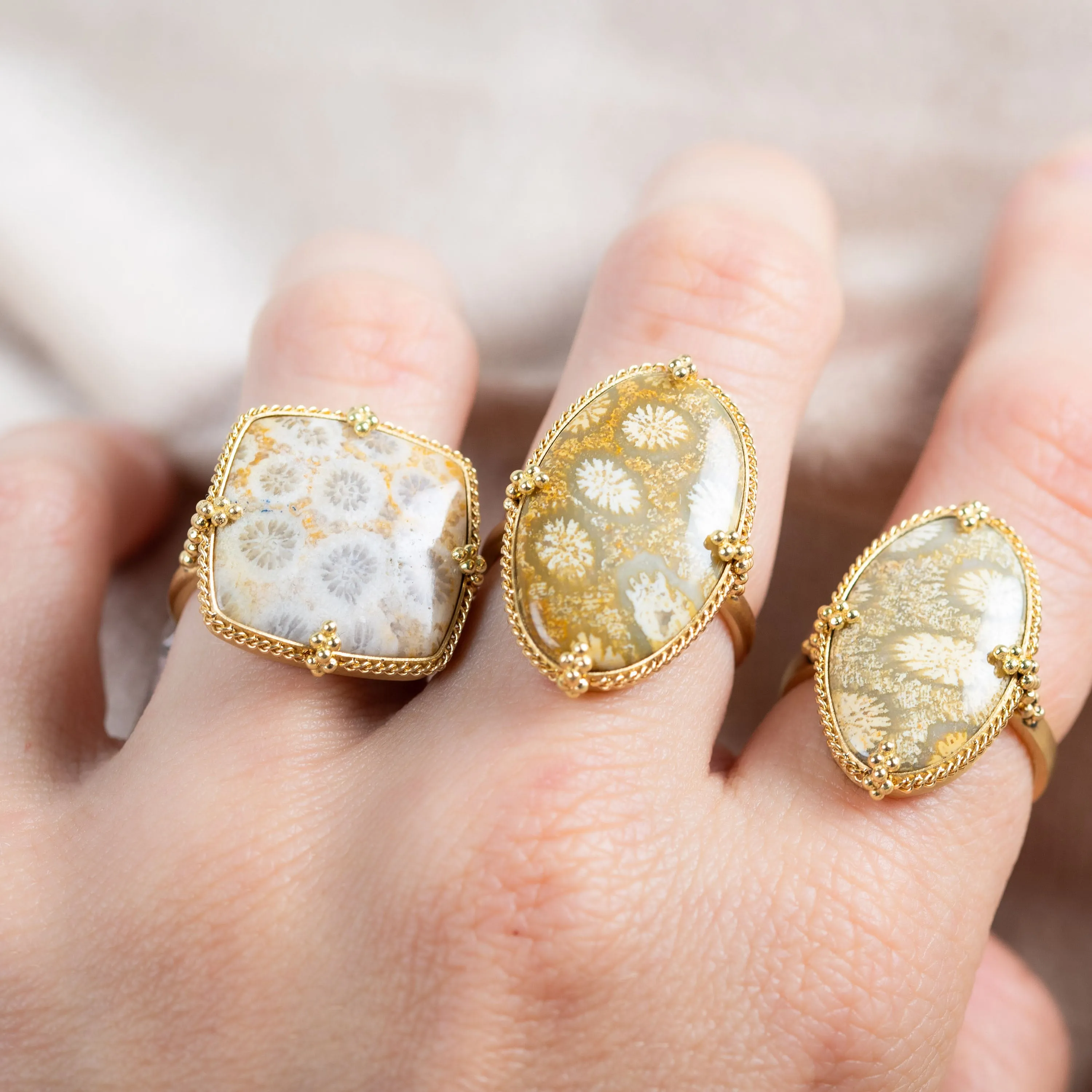 Fossilized Coral 18k One-of-a-Kind Ring
