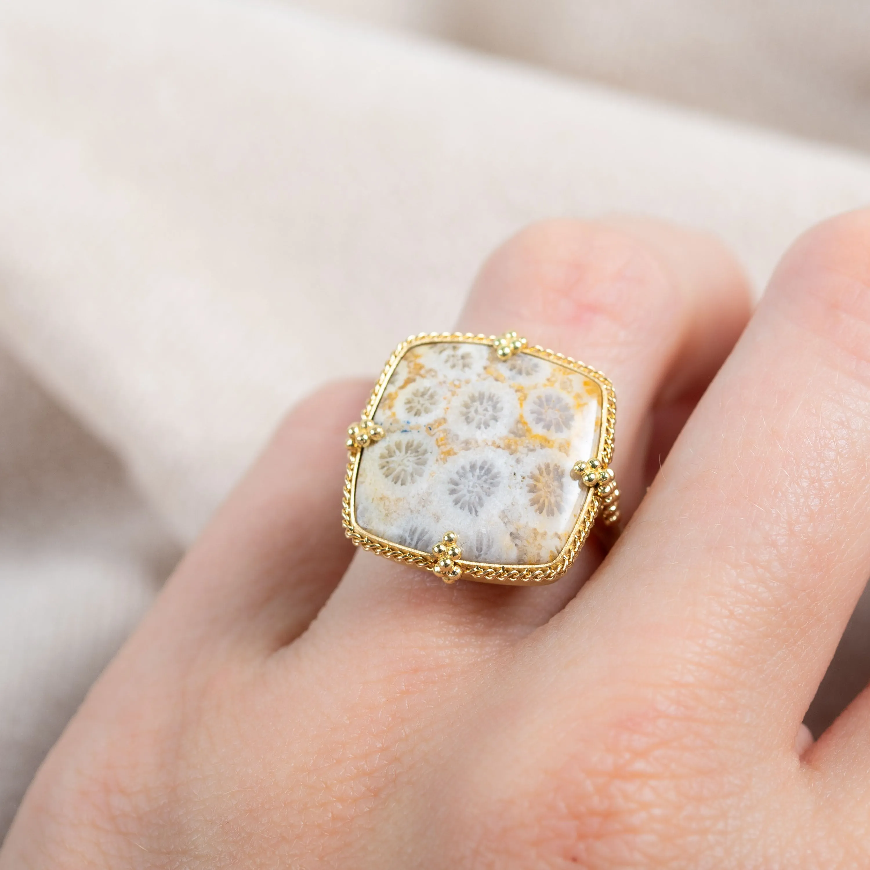 Fossilized Coral 18k One-of-a-Kind Ring