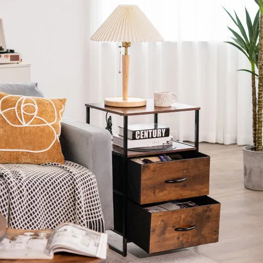 Freestanding Cabinet Dresser with Wooden Top Shelves-S