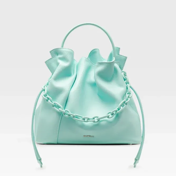Genuine Leather Casual Bucket  Shoulder Handbag