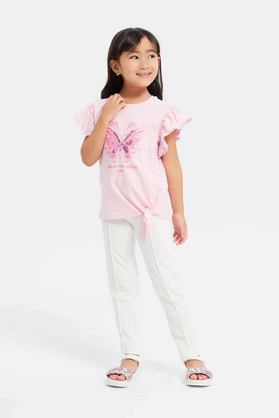 Girls Ivory Button Details Leggings