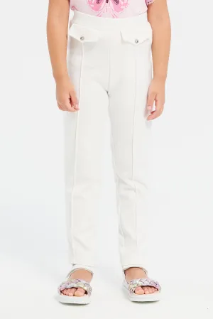 Girls Ivory Button Details Leggings