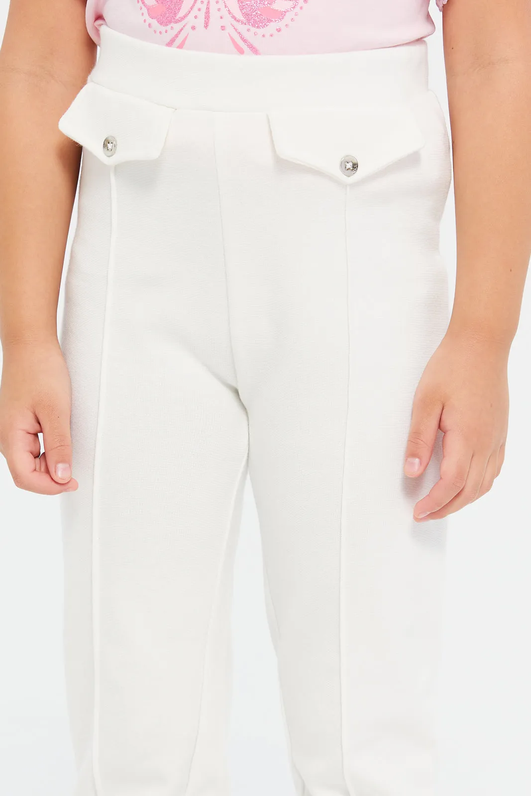 Girls Ivory Button Details Leggings