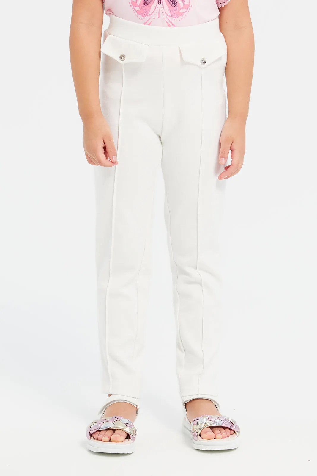 Girls Ivory Button Details Leggings