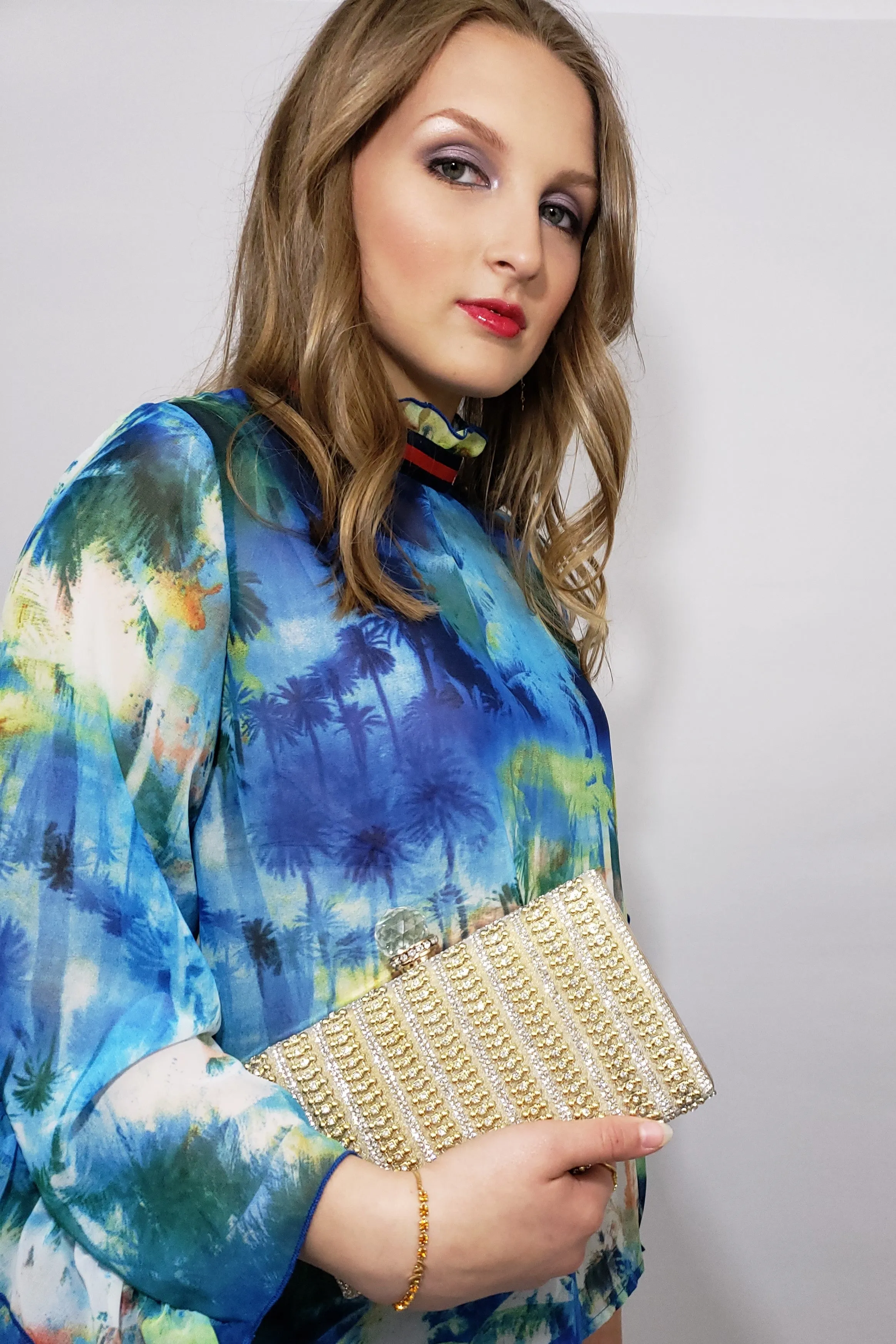 Golden Charm Evening Jewel Encrusted Clutch