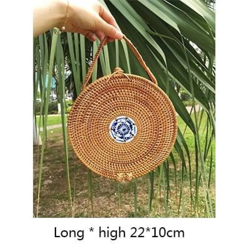 Hand-Woven Rattan Bag Embroidery Shoulder Crossbody Bags