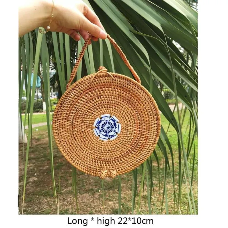 Hand-Woven Rattan Bag Embroidery Shoulder Crossbody Bags