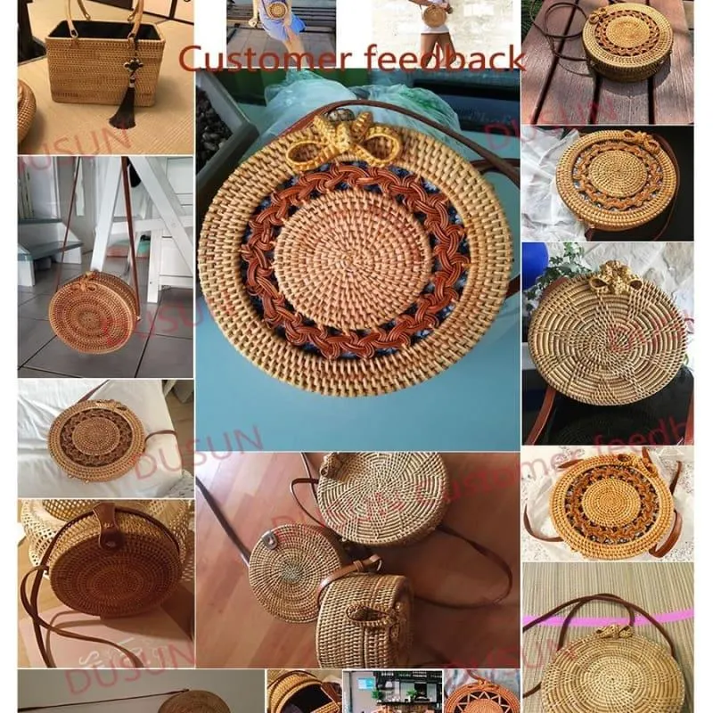 Hand-Woven Rattan Bag Embroidery Shoulder Crossbody Bags