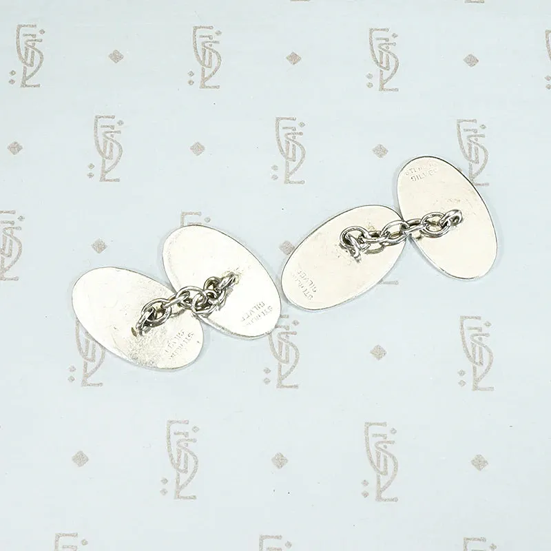 Handsome Engraved Sterling Silver Cufflinks