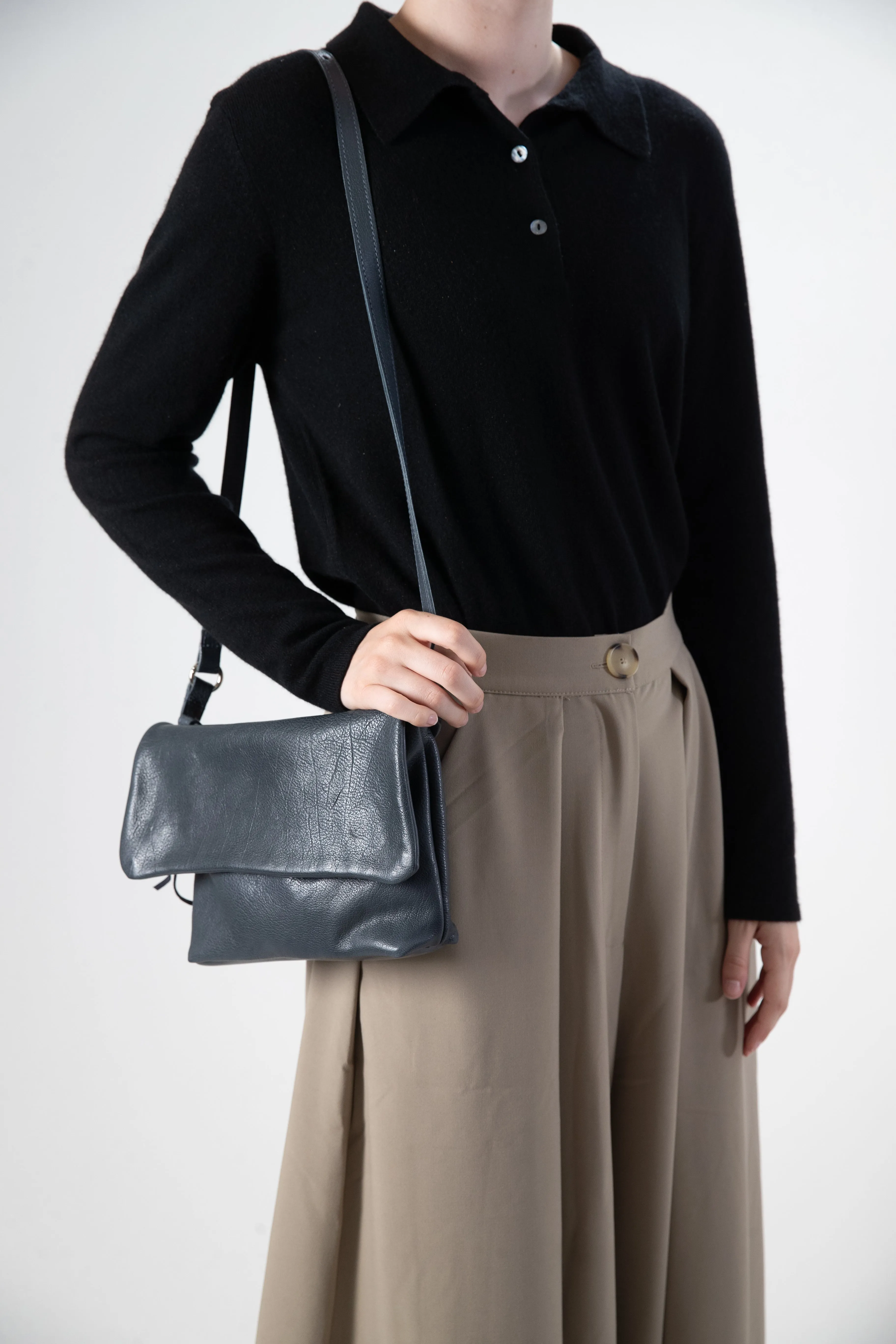 Harpers Emporium Italian Leather Double Zip Bag in Denim