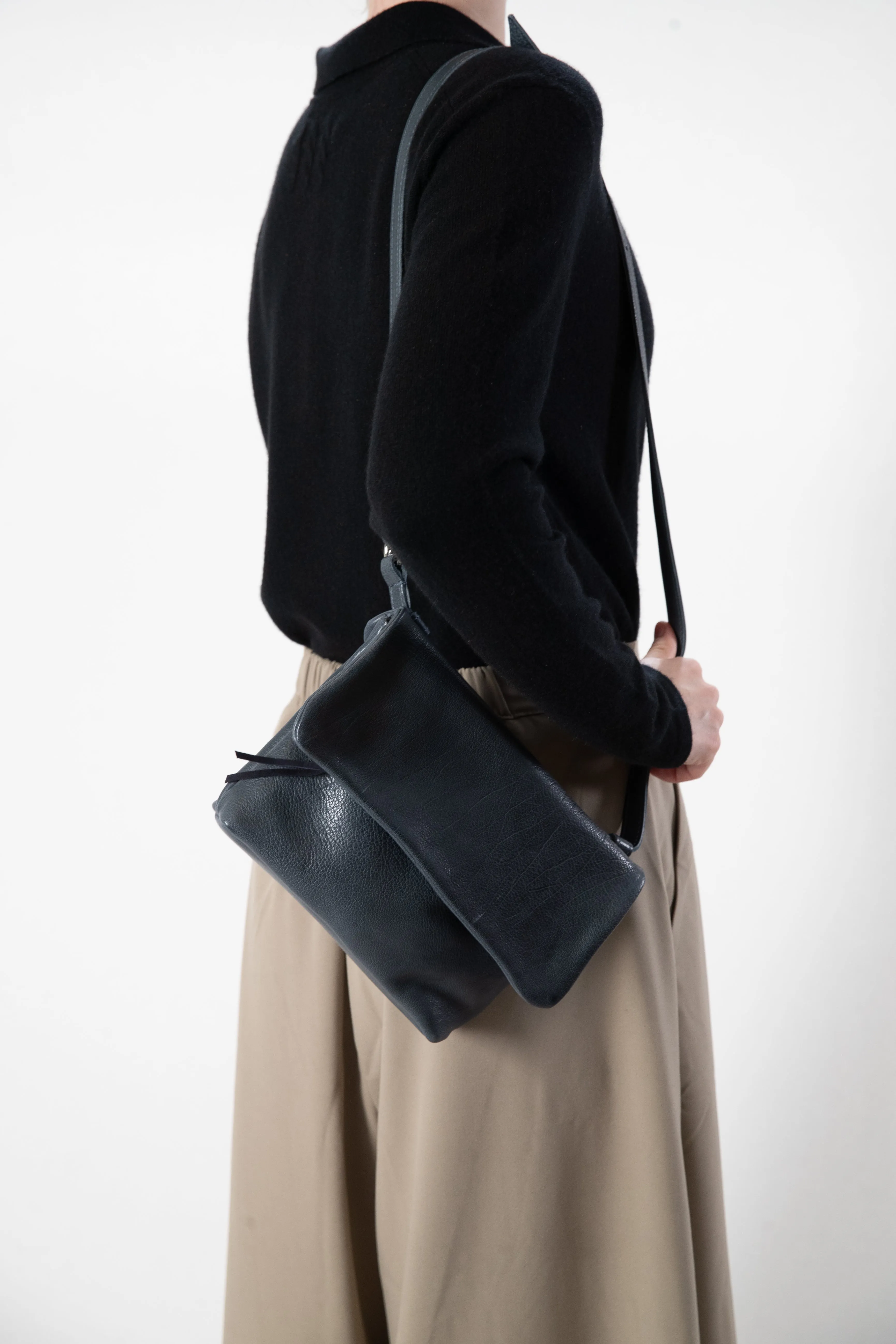 Harpers Emporium Italian Leather Double Zip Bag in Denim