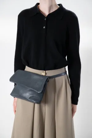 Harpers Emporium Italian Leather Double Zip Bag in Denim