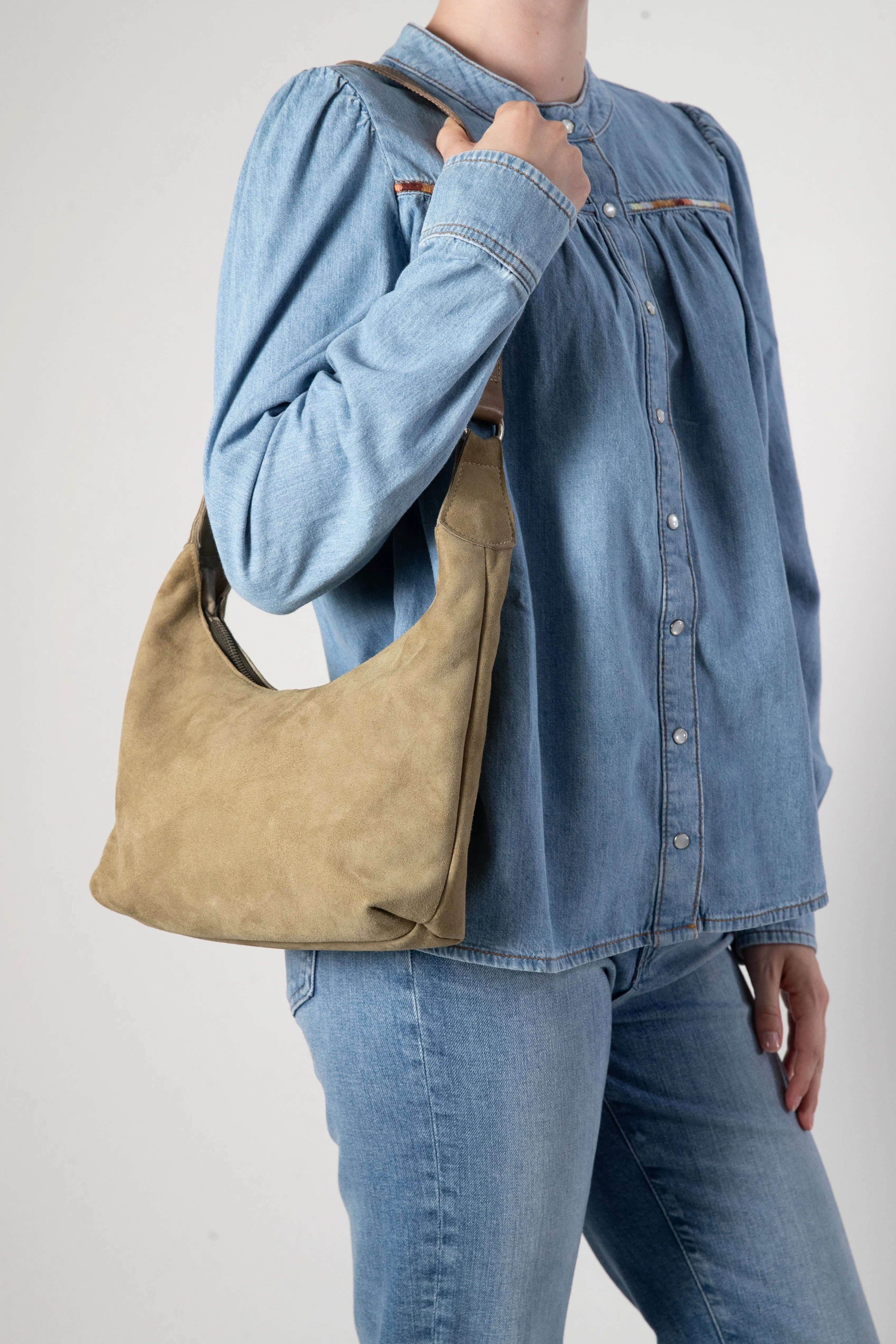 Harpers Emporium Shoulder Bag in Sage Suede