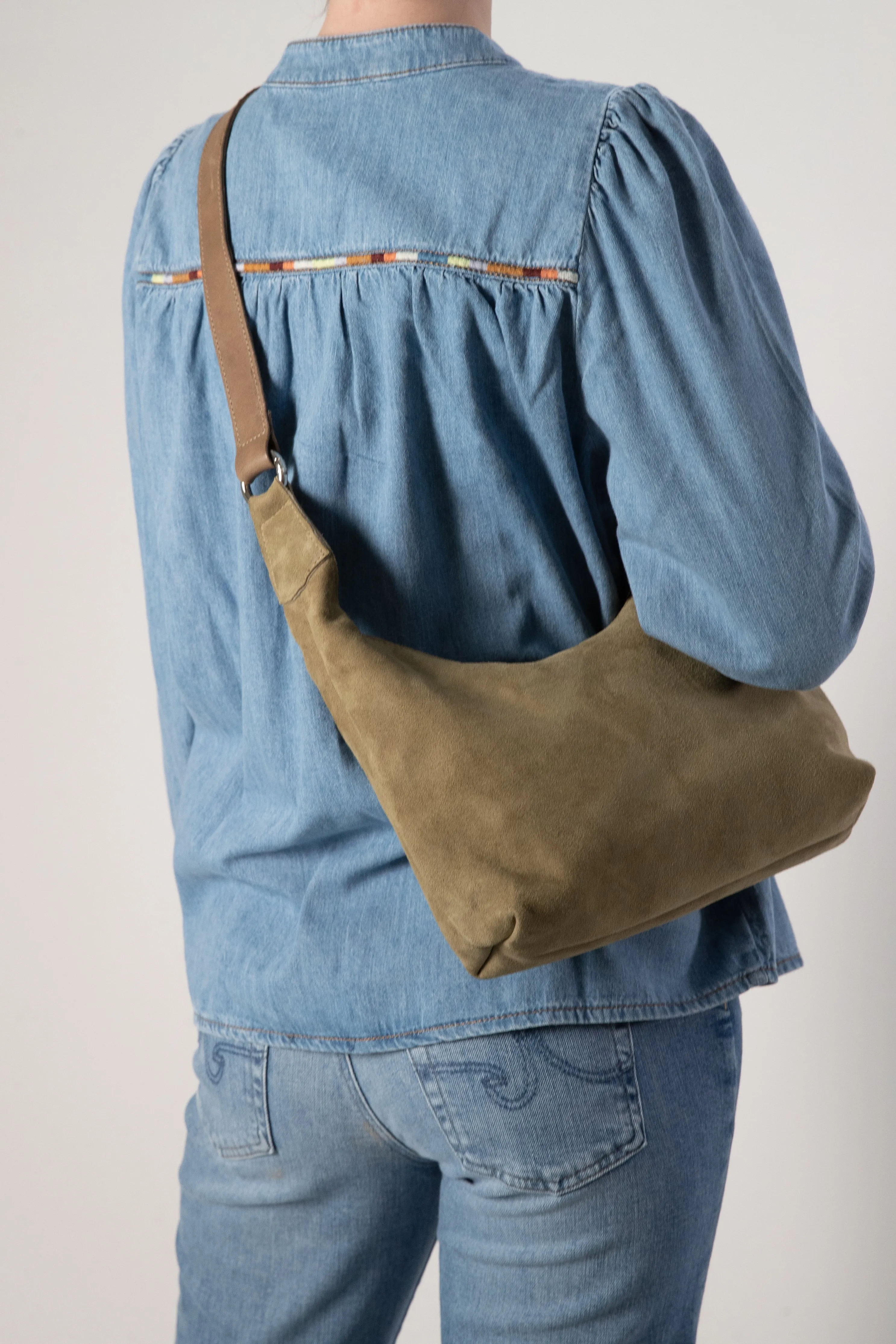 Harpers Emporium Shoulder Bag in Sage Suede