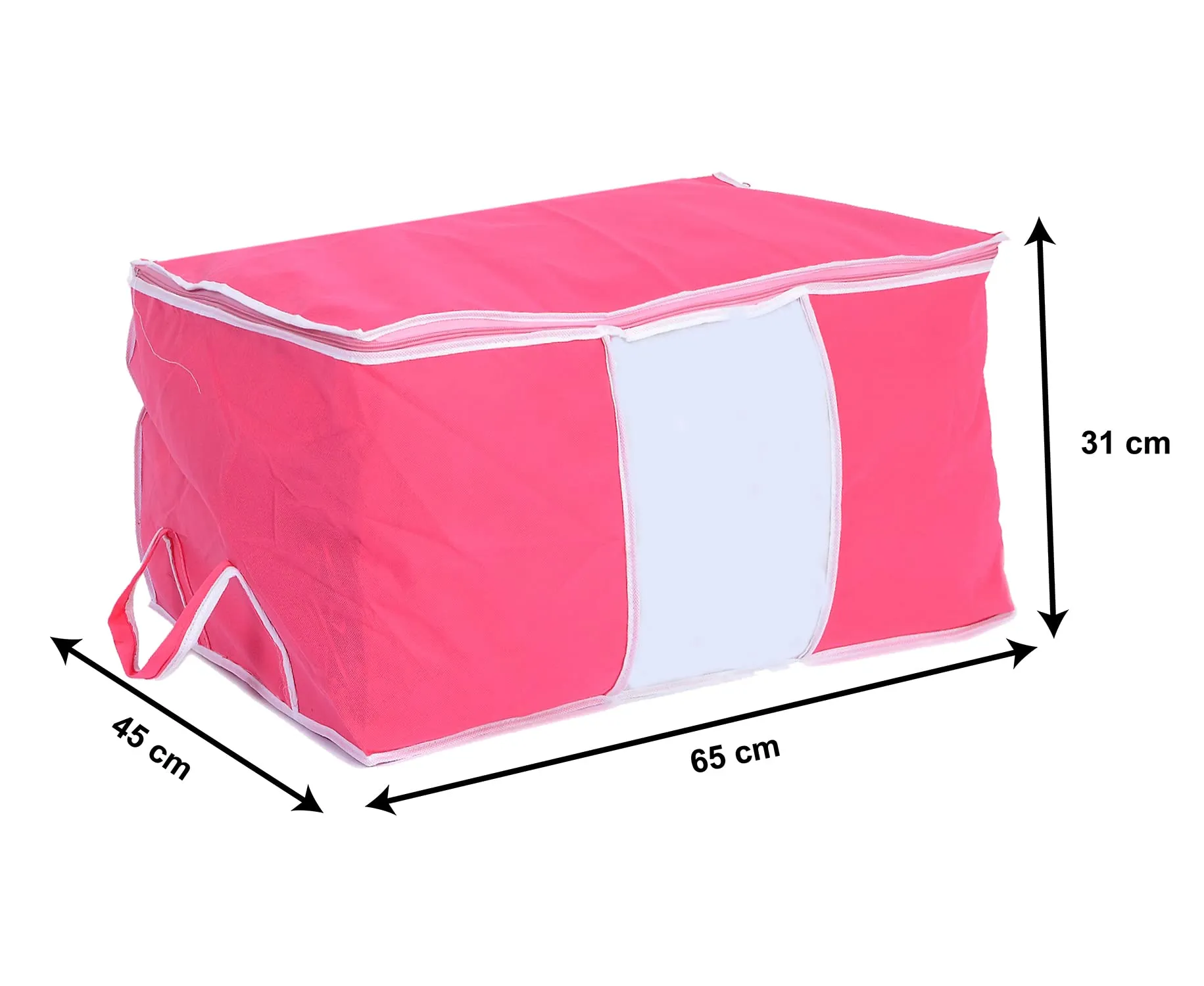 Heart Home Foldable Non Woven Clothes Storage Bag Wardrobe Organizer Underbed Bag With Tranasparent Window- Pack of 4 (Pink)-HS43HEARTH26733