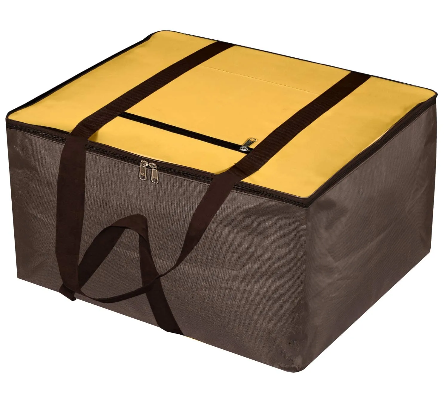 Heart Home Large Moisture Proof Wardrobe Organizer Storage Bag For Clothes With Zipper Closure and Handle- Pack of 2 (Yellow & Brown)-HS43HEARTH26691