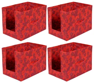 Heart Home Metallic Flower Printed Multiuses Non-Woven Closet Organizer With Handles- Pack of 4 (Red) -HS43HEARTH26463