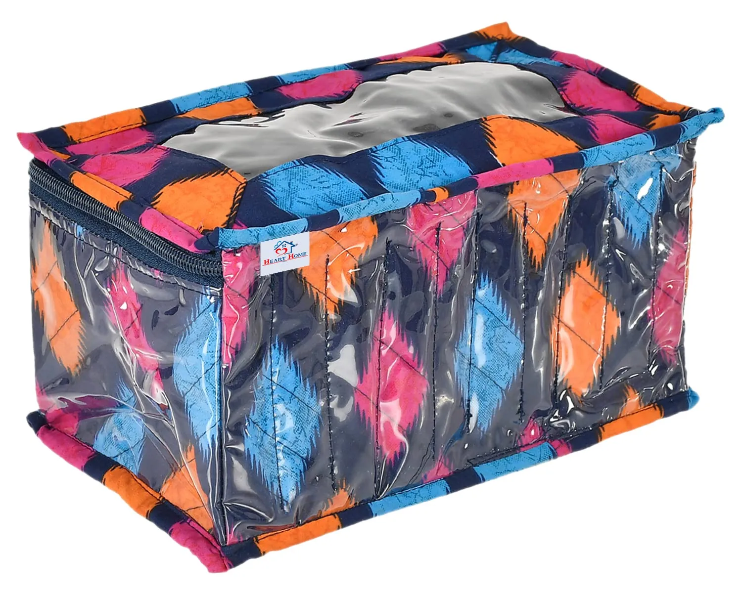 Heart Home Navajo Printed Laminated PVC Jewellery Organiser, Storage Bag for Necklace, Earrings, Rings, Bracelet With 10 Transparent Pouches- Pack of 2 (Blue)-50HH01195