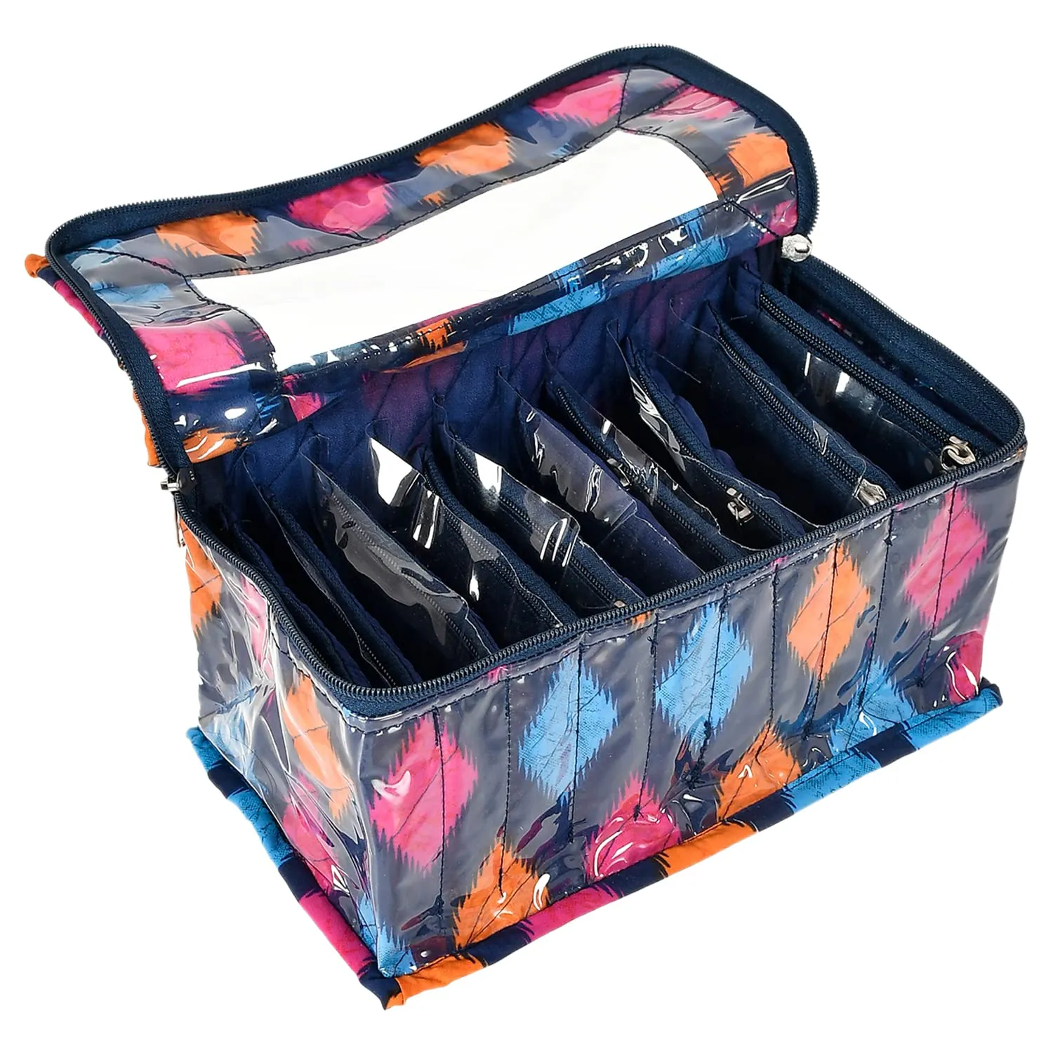 Heart Home Navajo Printed Laminated PVC Jewellery Organiser, Storage Bag for Necklace, Earrings, Rings, Bracelet With 10 Transparent Pouches- Pack of 2 (Blue)-50HH01195