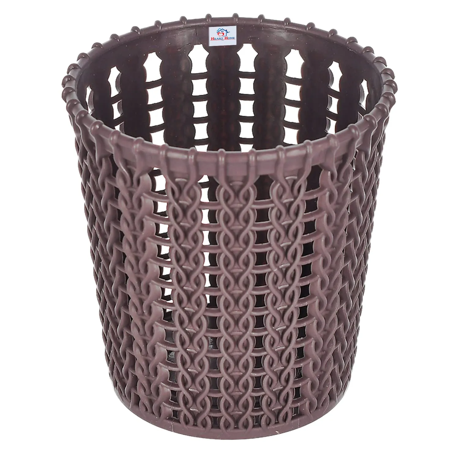 Heart Home Round Shape M 10 Multipurpose Plastic Holder/Organizer for Kitchen, Bathroom, Office, Living Room - Pack of 4 (Brown)-46HH0422