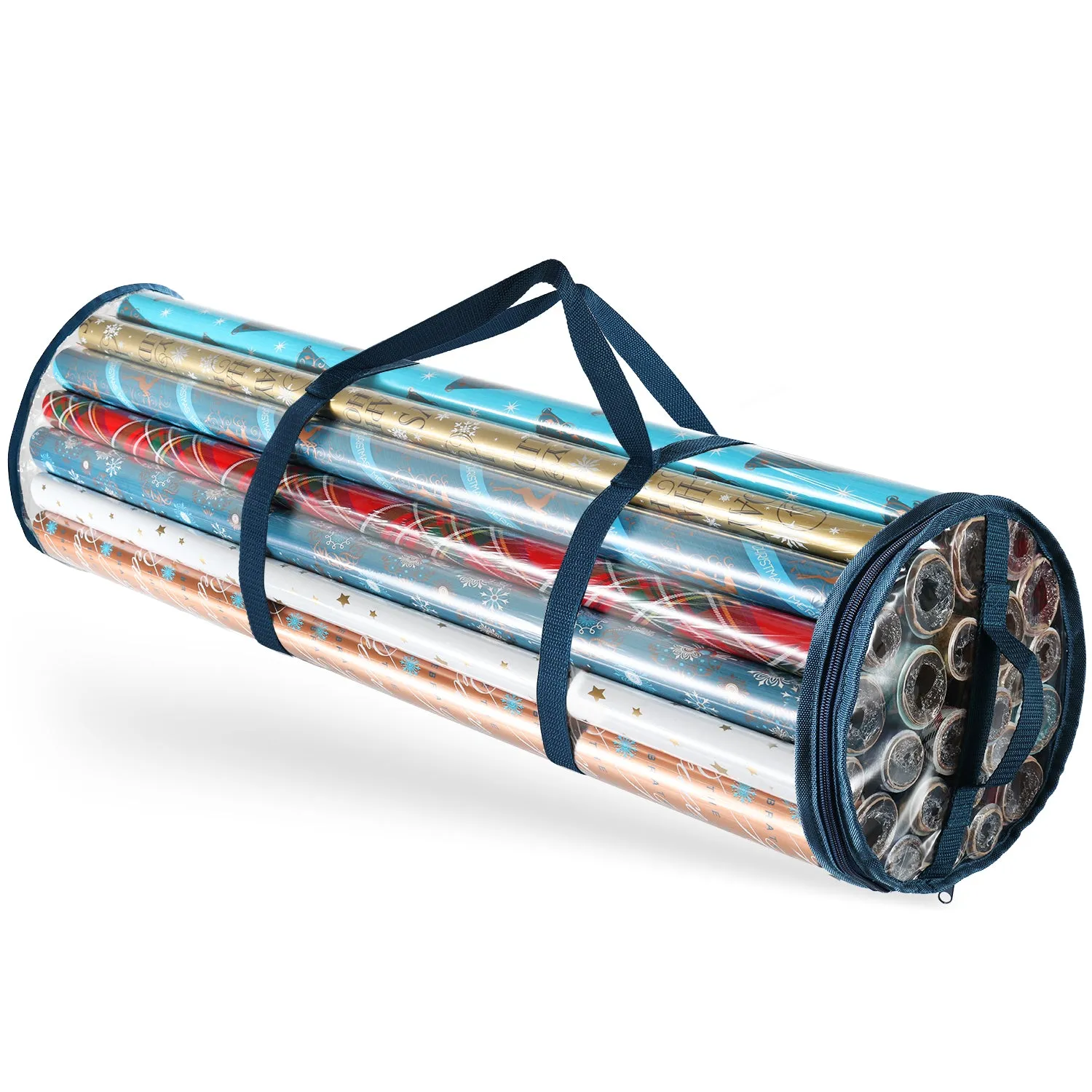 Hearth & Harbor Color paper storage box Outer inner Polyester Transparent PVC pockets Ribbon handles and trim blue zipper  pull head color