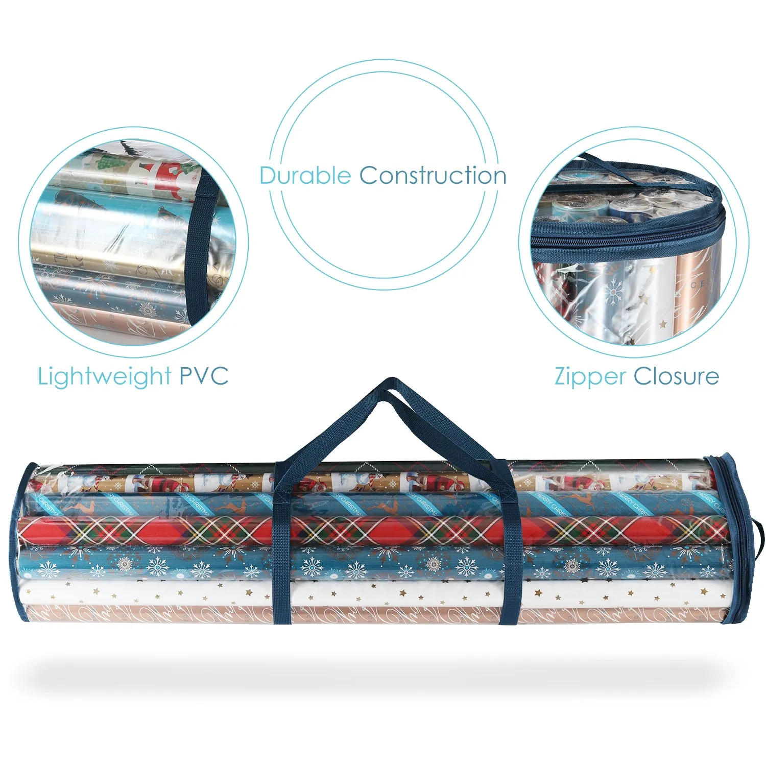 Hearth & Harbor Color paper storage box Outer inner Polyester Transparent PVC pockets Ribbon handles and trim blue zipper  pull head color