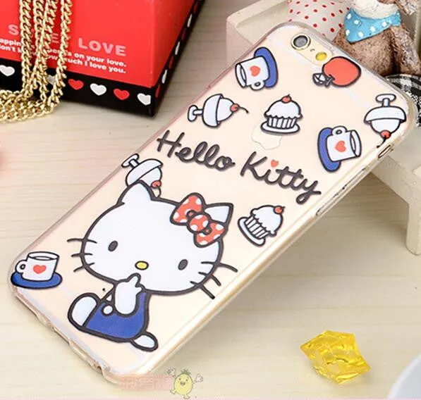 Hello Kitty Bow Cat Case For iPhone 6 6s Plus Printed Soft Back Cover Caso Cell Phone Cases Coque For iPhone 6s Plus 5 5S SE