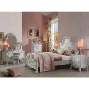 Jazlyn Decorative Carvings Queen Bed, Antique White