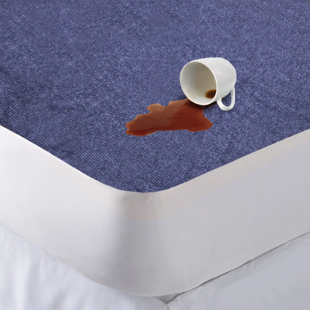 Jointless Recommended Premium & Export Quality Terry Cotton 100% Waterproof Fitted Style Mattress Protector- Blue Color