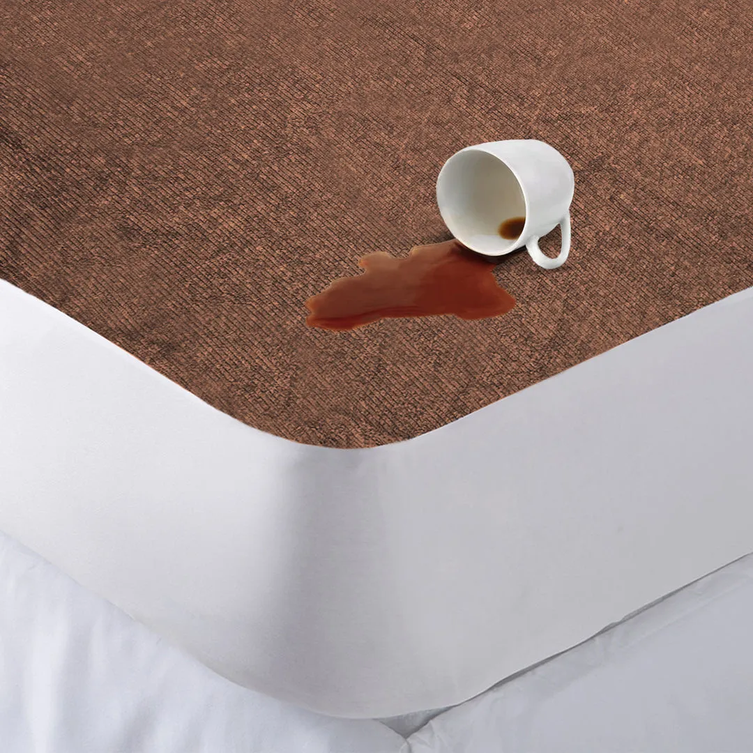 Jointless Recommended Premium & Export Quality Terry Cotton 100% Waterproof Fitted Style Mattress Protector- Brown Color