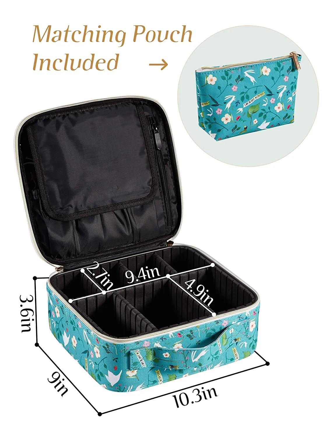Joligrace Makeup Travel Bag Organizer for Women Cute Cosmetic Storage Train Case Portable Big Large Capacity with Extra Pouch for Make-Up Brush Toiletry Jewelry Green Forrest Print
