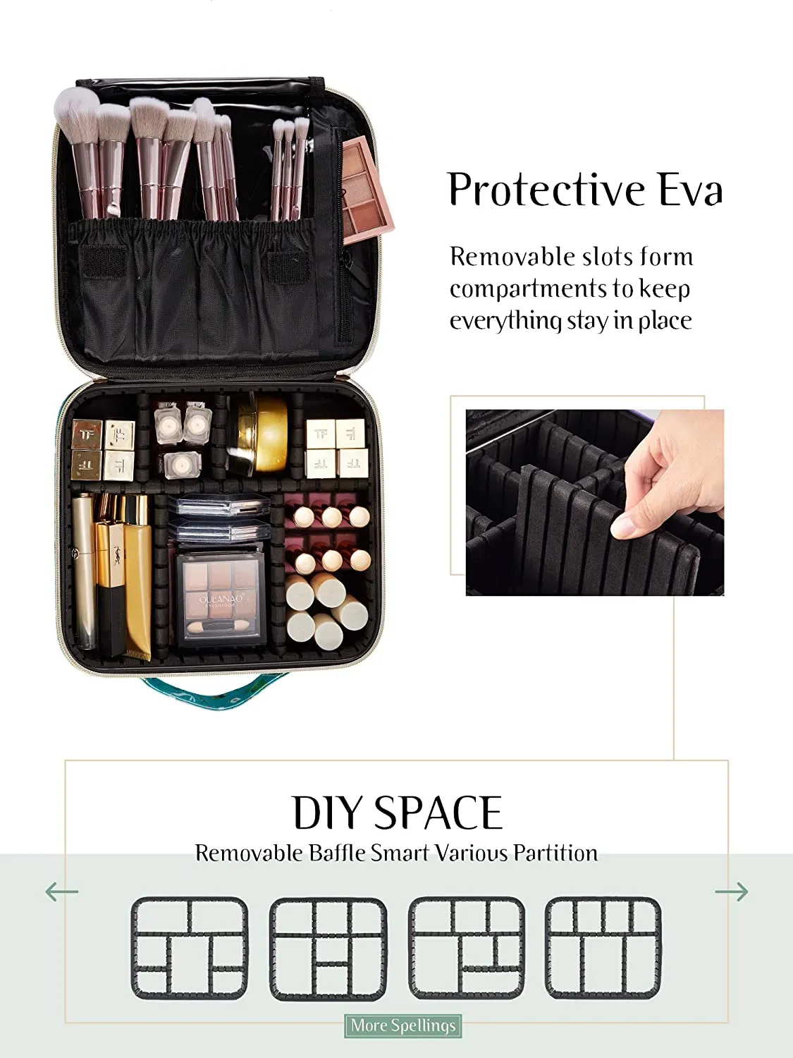 Joligrace Makeup Travel Bag Organizer for Women Cute Cosmetic Storage Train Case Portable Big Large Capacity with Extra Pouch for Make-Up Brush Toiletry Jewelry Green Forrest Print