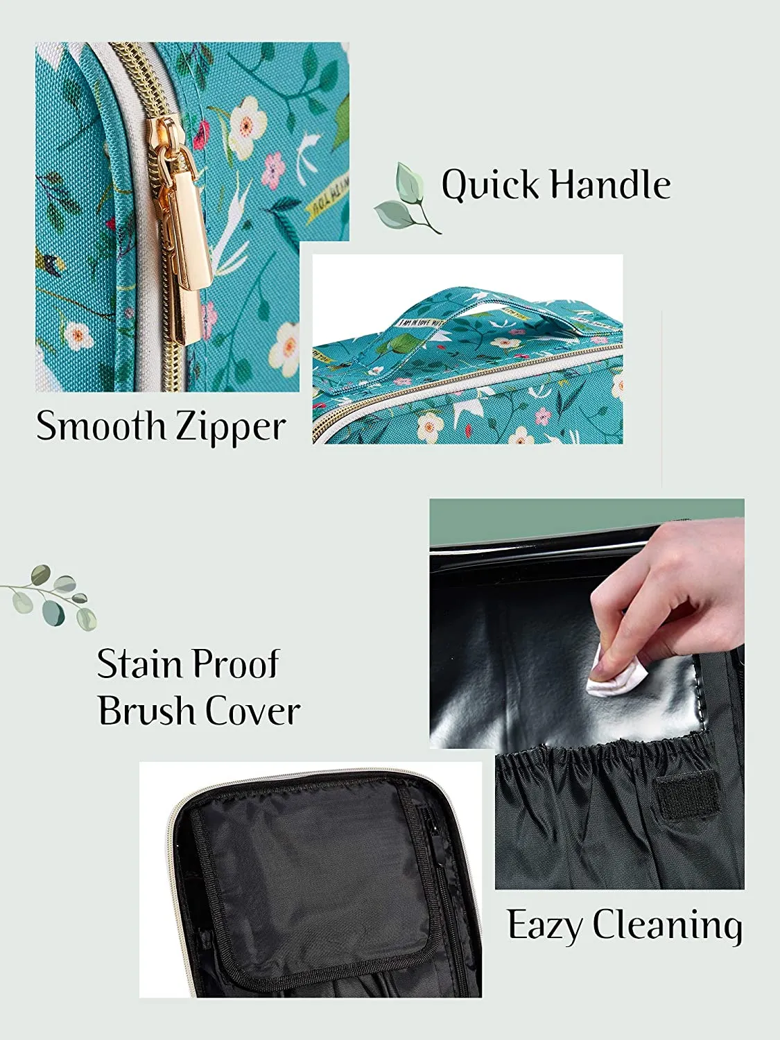 Joligrace Makeup Travel Bag Organizer for Women Cute Cosmetic Storage Train Case Portable Big Large Capacity with Extra Pouch for Make-Up Brush Toiletry Jewelry Green Forrest Print