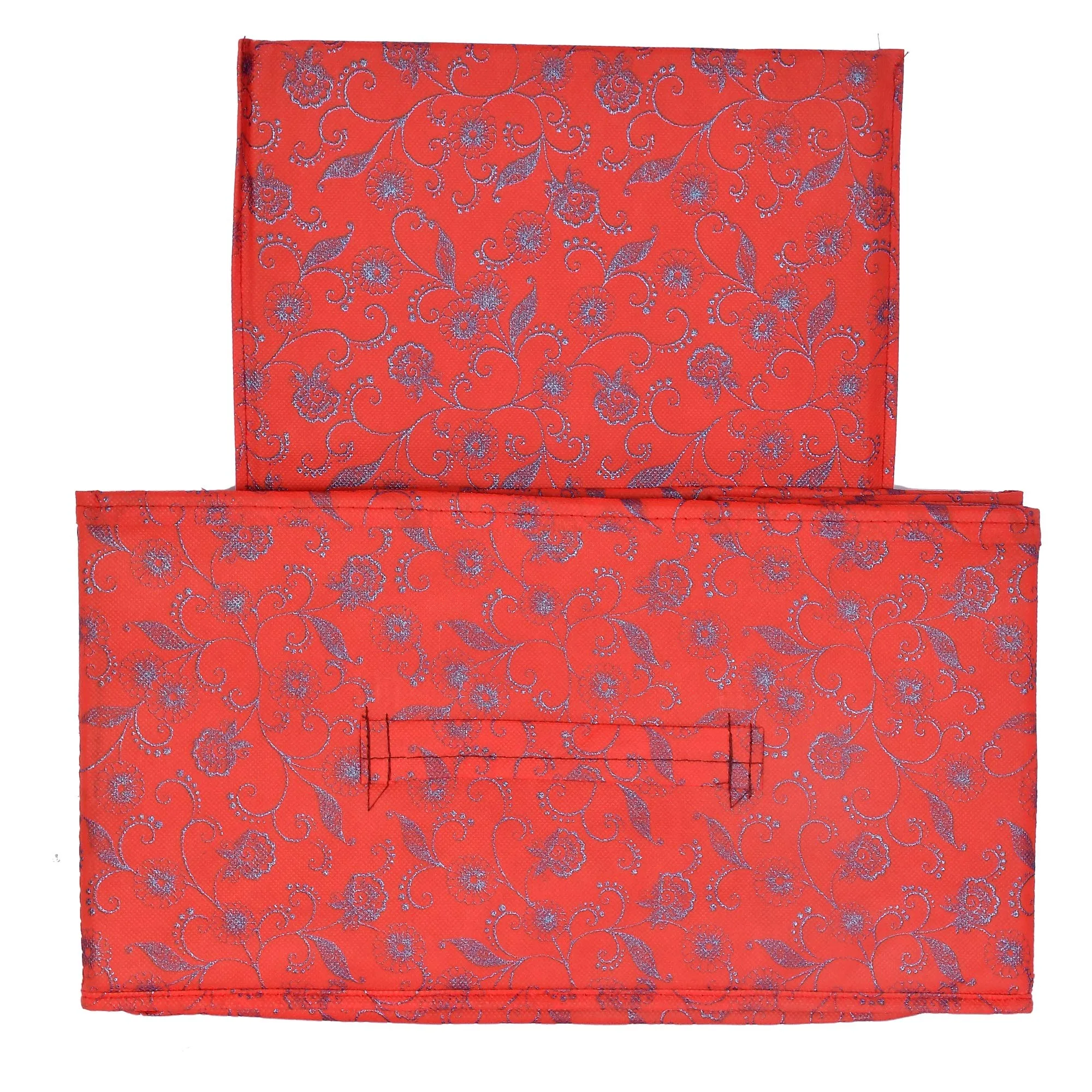 Kuber Industries Metalic Floral Print Non Woven Fabric 3-Drawer Storage and Cloth Organizer Unit for Closet (Red)-KUBMART1184