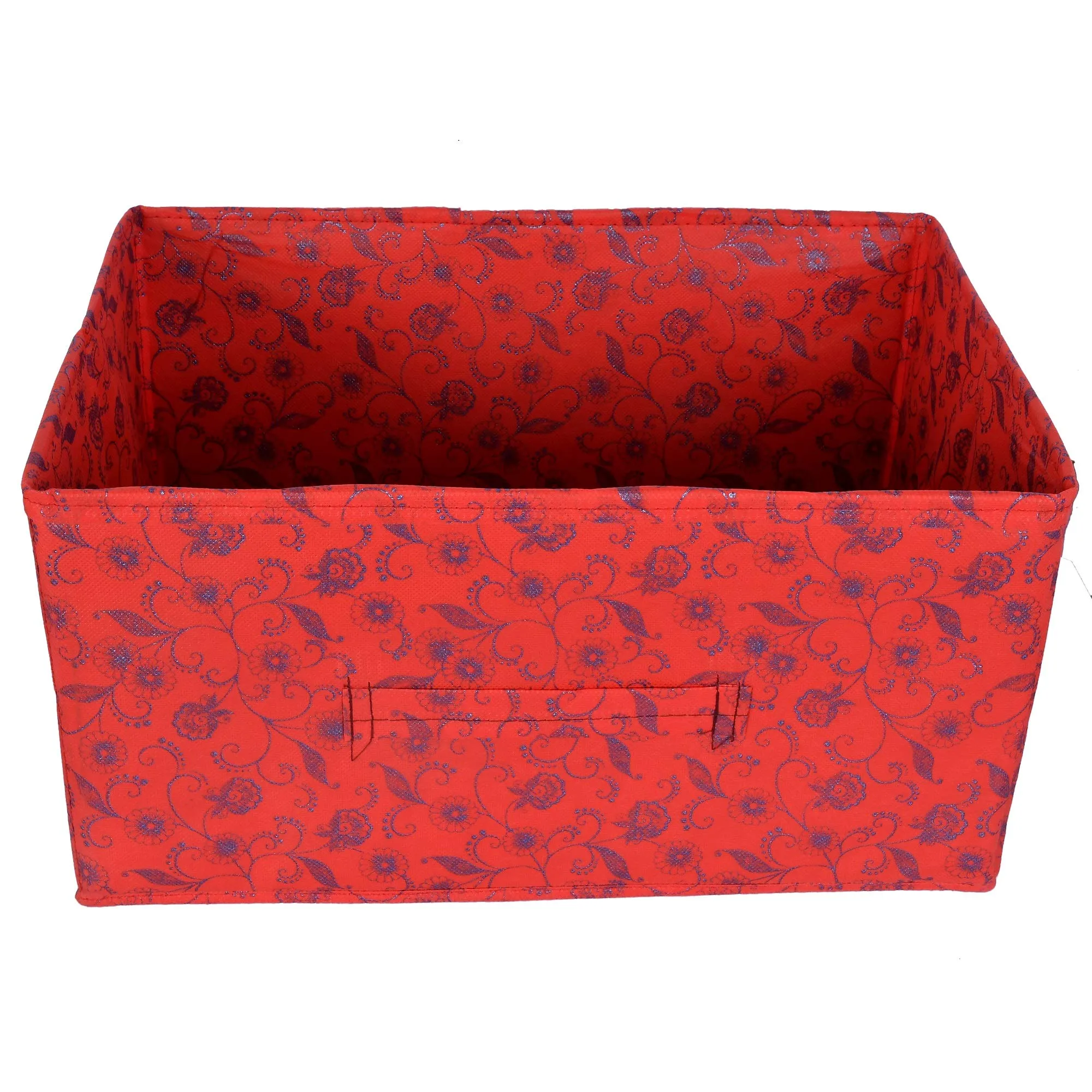 Kuber Industries Metalic Floral Print Non Woven Fabric 3-Drawer Storage and Cloth Organizer Unit for Closet (Red)-KUBMART1184