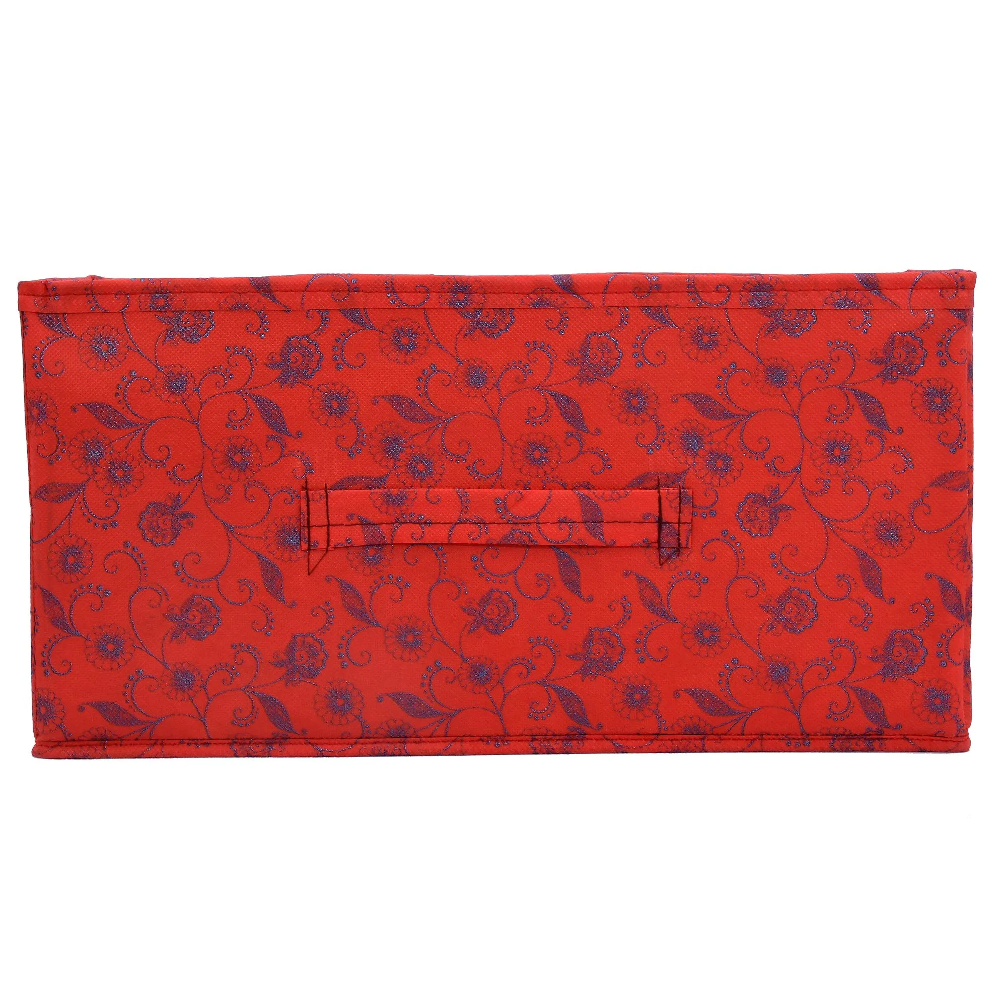 Kuber Industries Metalic Floral Print Non Woven Fabric 3-Drawer Storage and Cloth Organizer Unit for Closet (Red)-KUBMART1184