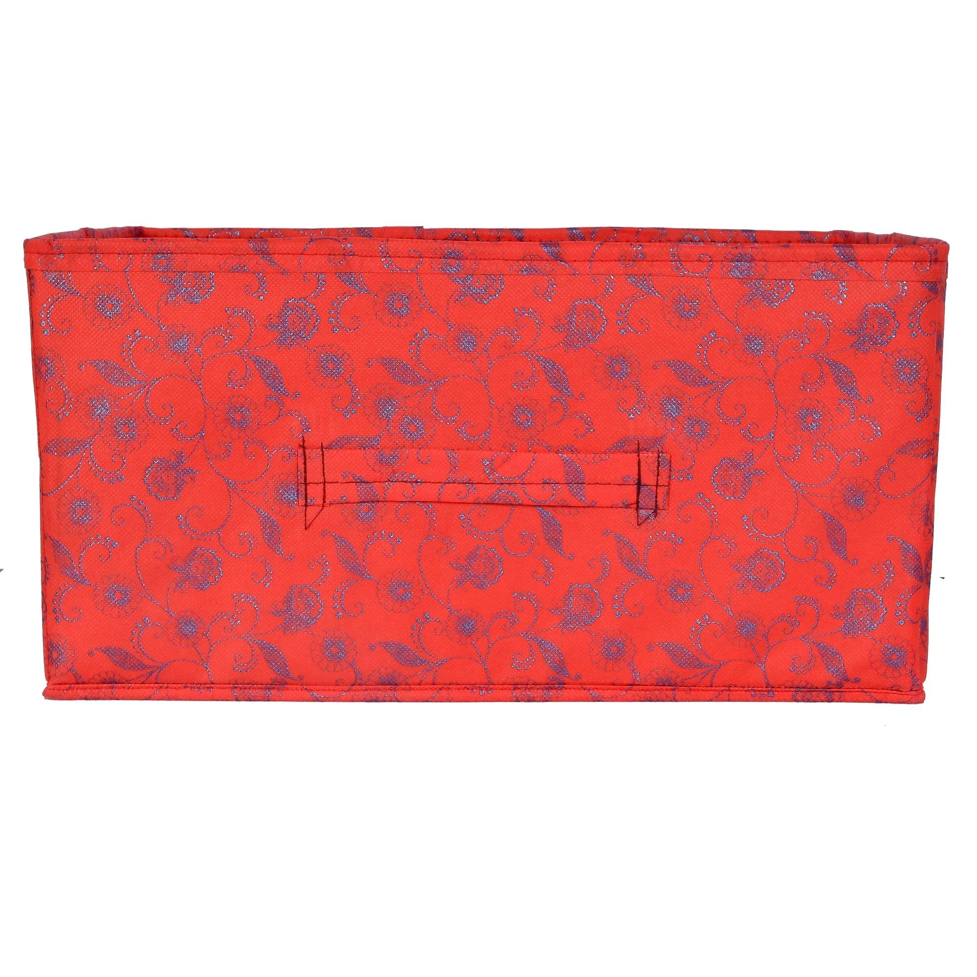 Kuber Industries Metalic Floral Print Non Woven Fabric 3-Drawer Storage and Cloth Organizer Unit for Closet (Red)-KUBMART1184