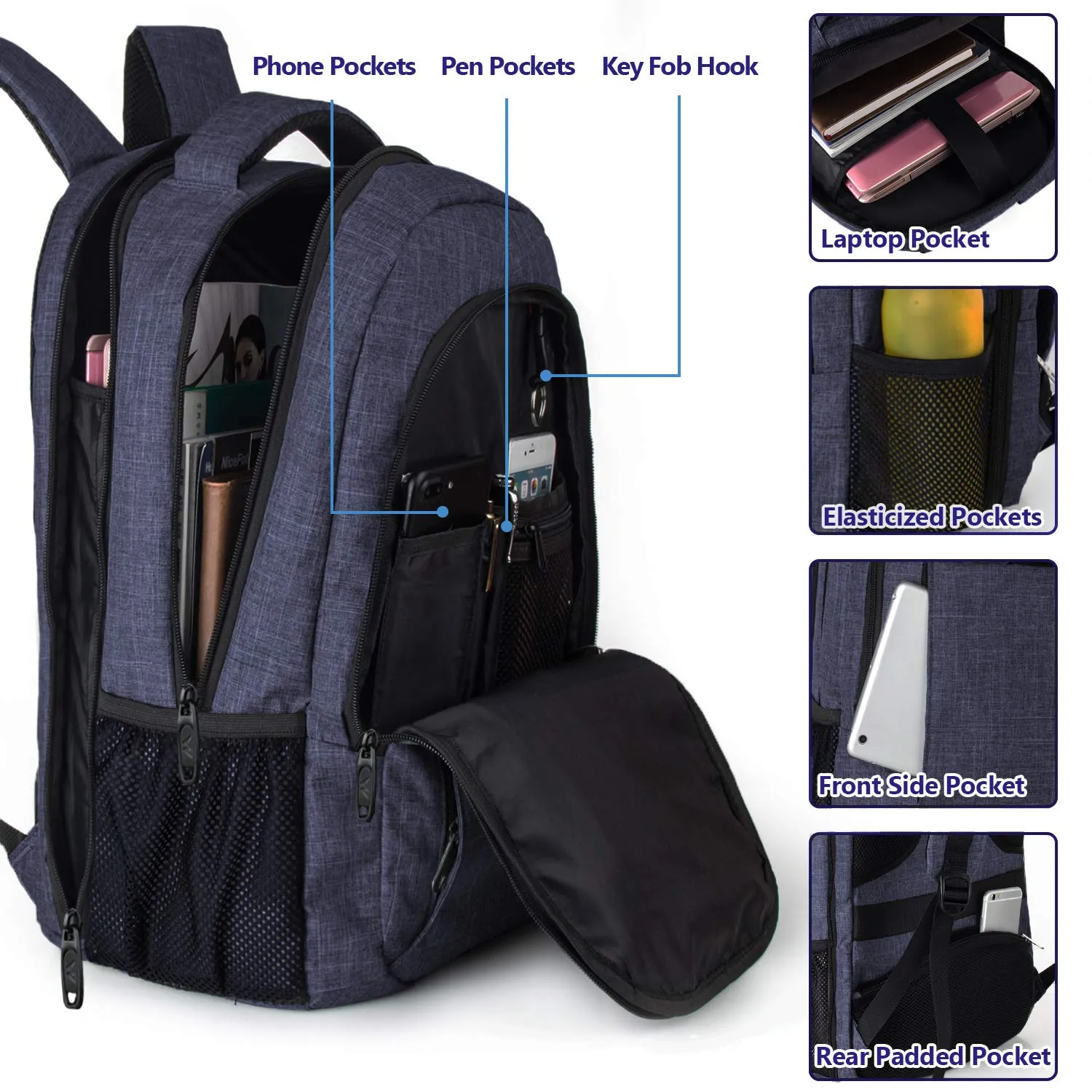 Large College Backpack,Durable Computer Backpack with USB Charging Port Fit 17 inch Notebook,Lightweight Carryon TSA Shoulder Backpack with Luggage Sleeve for Business Trip for Men and Women